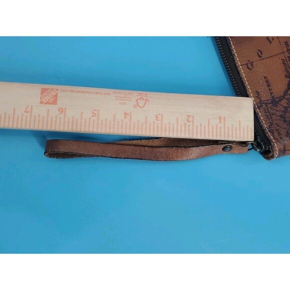 Patricia Nash Cassini Leather Wristlet Clutch Zipped Signature Map Print Brown - Picture 14 of 14